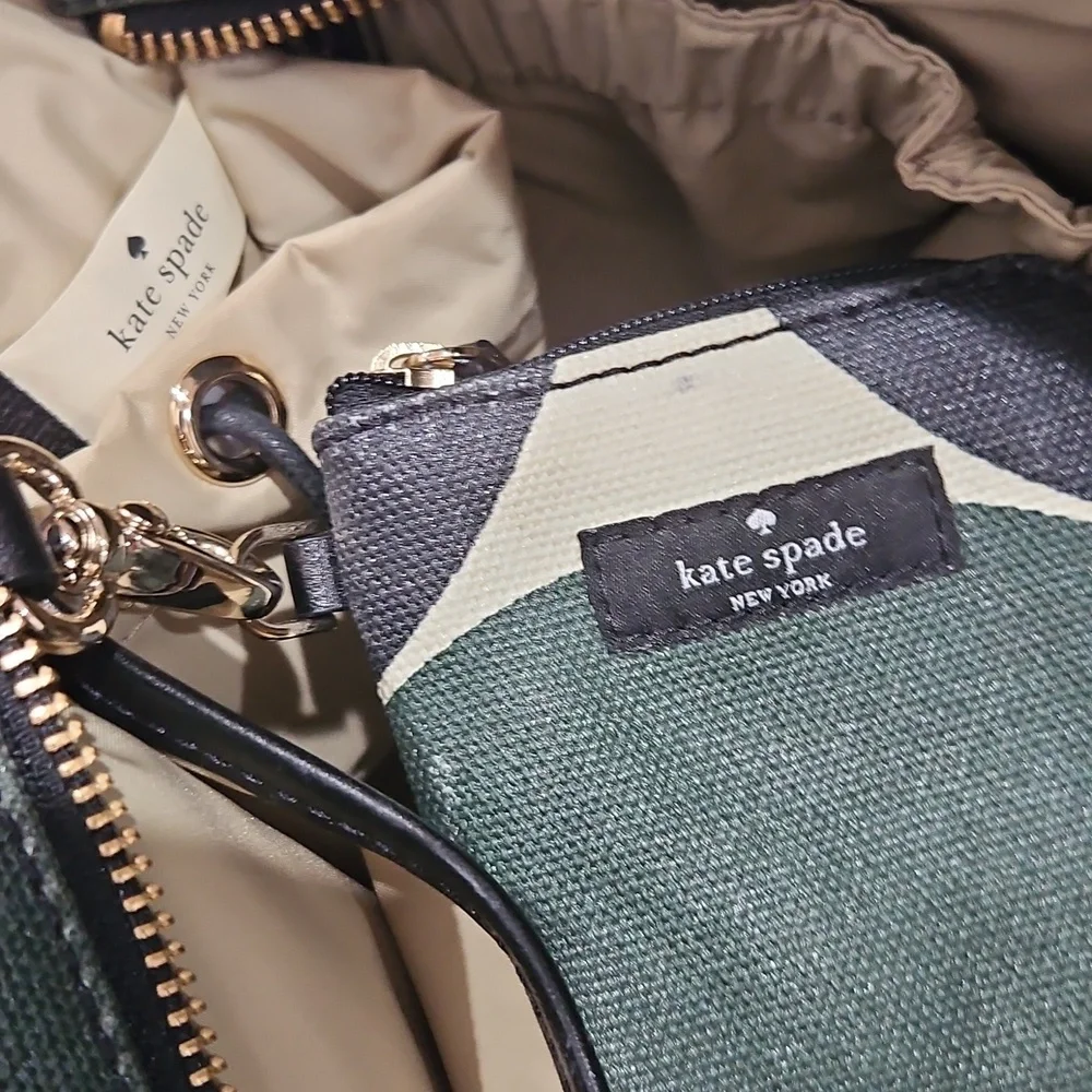 Kate Spade Dark Green & Cream Circle Diaper Tote with changing mat